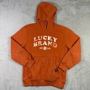 Lucky Brand 1990 Graphic Pullover Hoodie Rust Orange Youth L 14/16